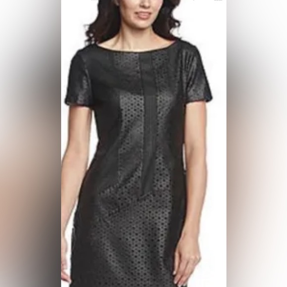Dresses & Skirts - NWT Muse Black Perforated Faux Leather Sheath Dress w/Gold Sparkles - Size 6